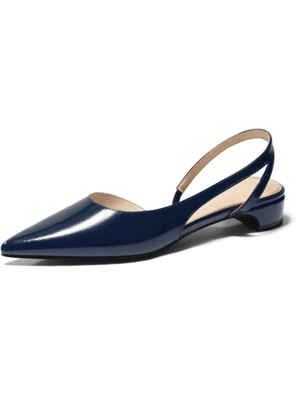 Women's Navy Blue Closed Pointed Toe Chunky Low Heels Pumps D'Orsay Dress Shoes